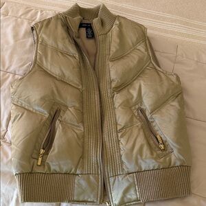 Style & Co. Olive Green Quilted Puffer Vest with Gold Zippers
